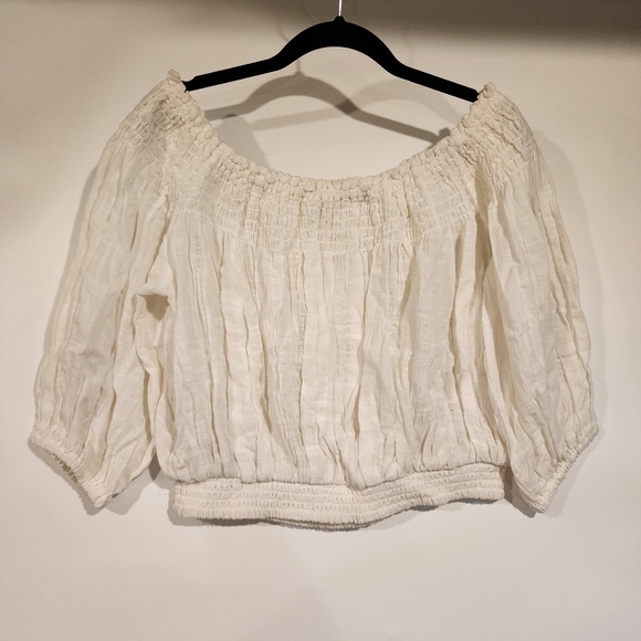 Free People NWT Dancing Till Dawn Top Off Shoulder Crop Elastic Waist Boho Top S - Picture 12 of 12